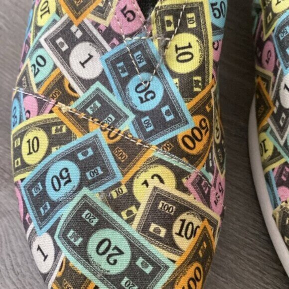 Toms x Monopoly Alpargata Slip-On Shoes Mens 9 Multicolor Multi Money Print LE - Picture 3 of 12